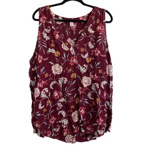 Old Navy V-Neck Burgundy Floral Lightweight Blouse